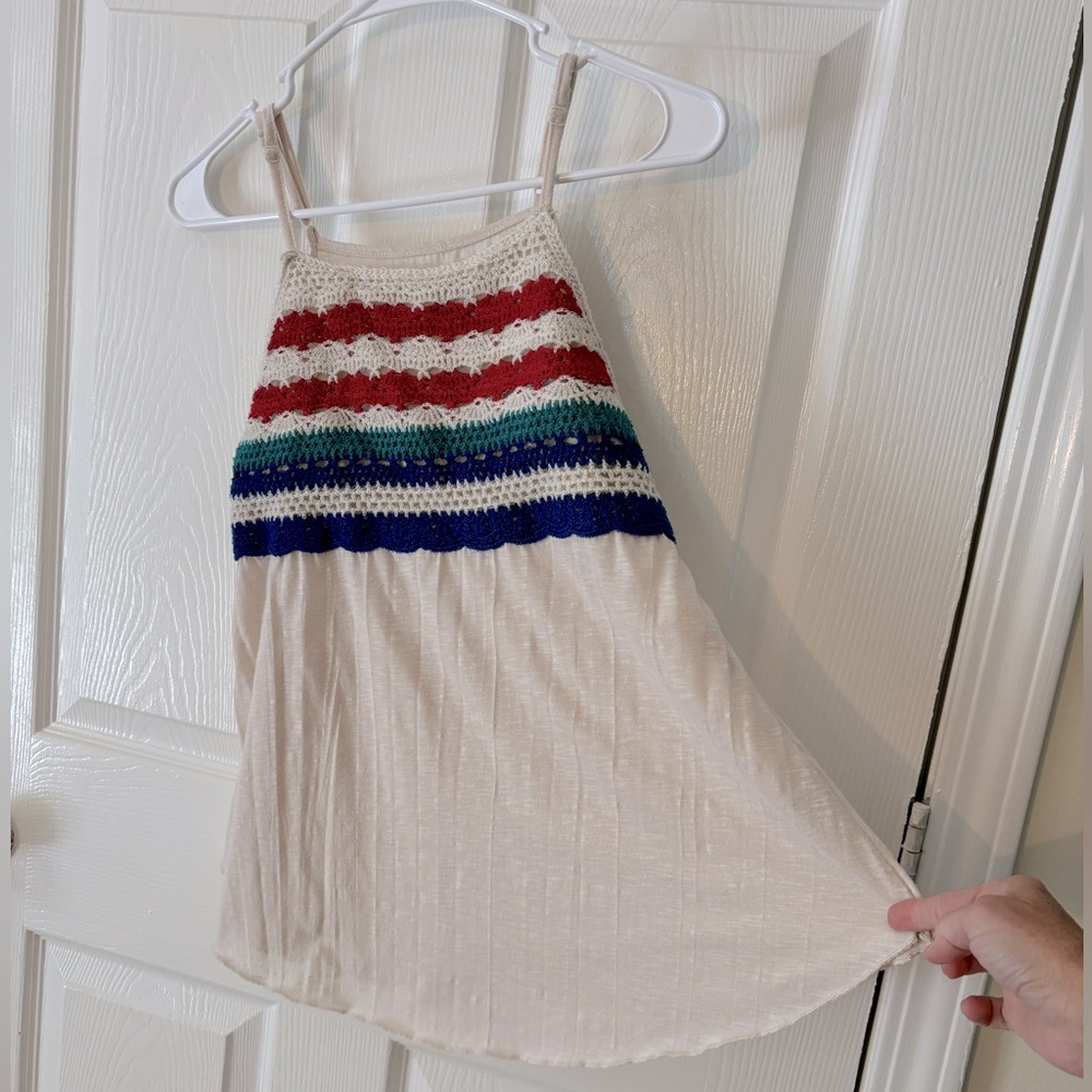 Crochet tank red green blue cream adjustable straps, lightweight semi sheer fun
